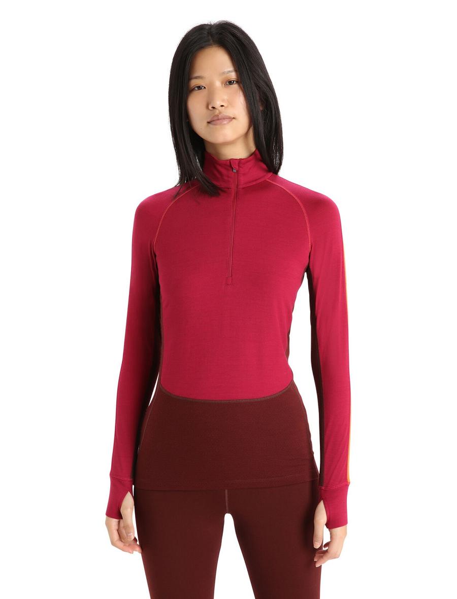 Cherry / Espresso Women\'s Icebreaker 260 ZoneKnit™ Merino Long Sleeve Half Zip Base Layers | USA 1881YXFU